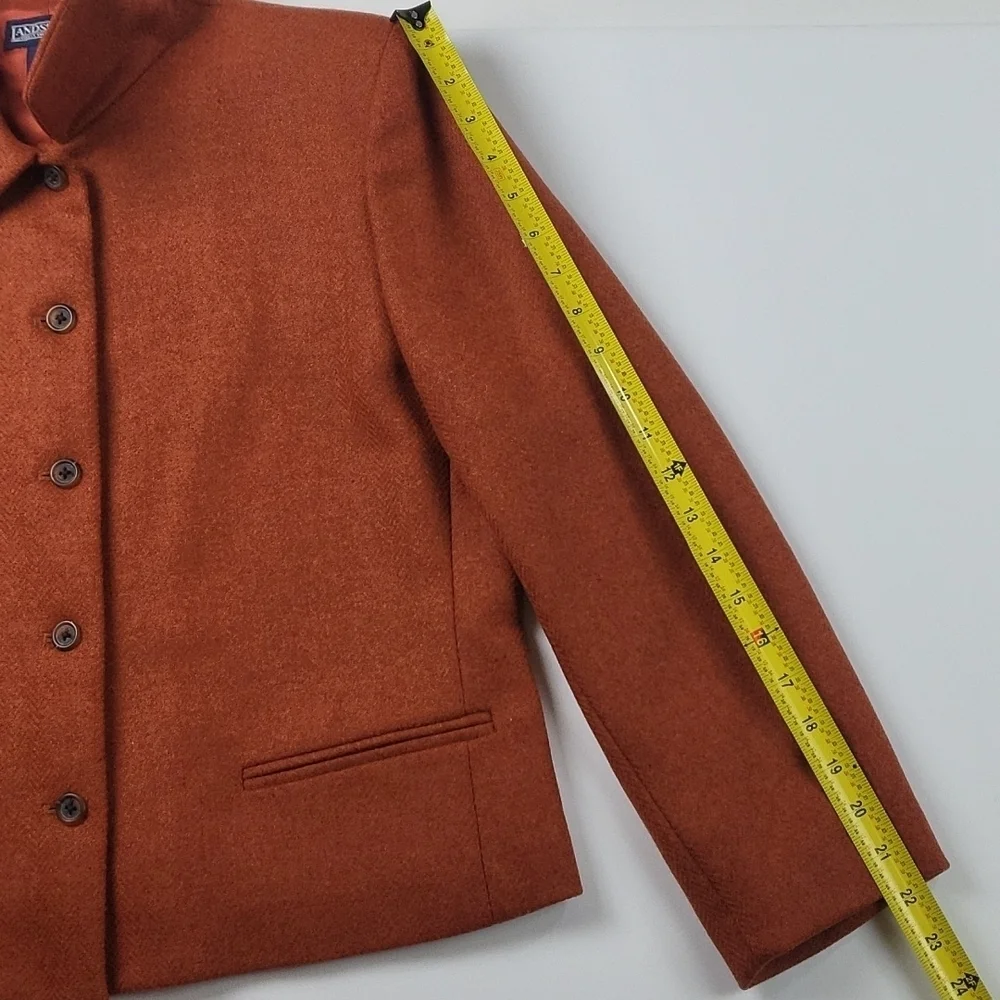 Lands End 100% Wool Tweed Burnt Orange Button Front Jacket Blazer